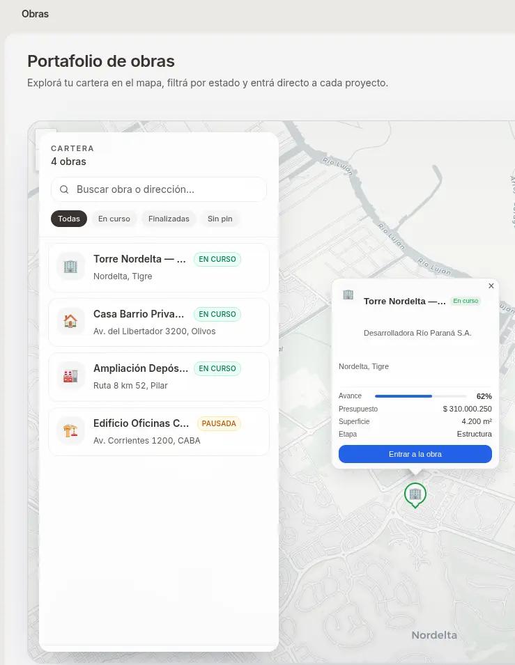 Portafolio de obras en mapa en Lummo